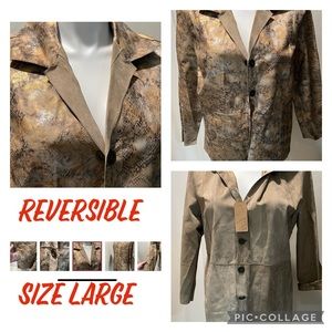 Chico’s Large Reversible Jacket-gold and tan one side and tan on other(size 3)